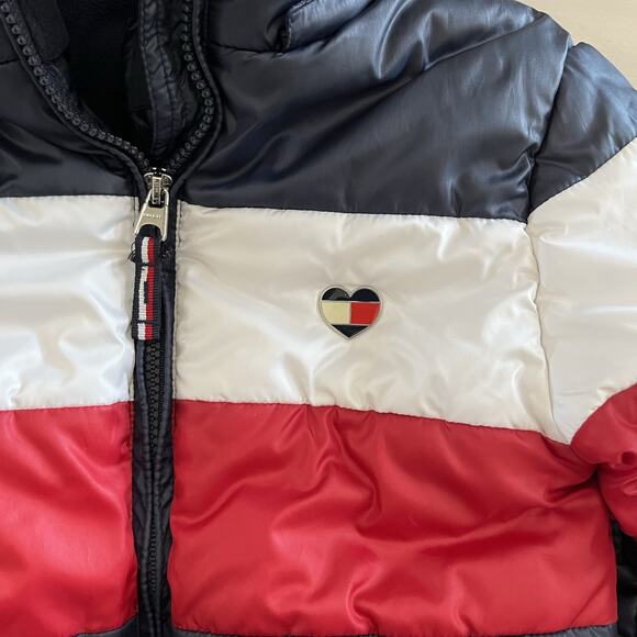 Unisex Kids Tommy Hilfiger Puffer Coat Winter Jacket Heart Logo 7 Blue Red White - Picture 3 of 7